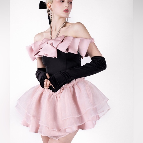 NWT First Date NYC Sophia Black-Pink Bow Rhinestone Flare Mini Dress $258 Sz XS - Picture 6 of 16